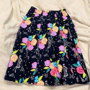 Vintage Lauren Max Retro Floral Dog Walker print Skirt